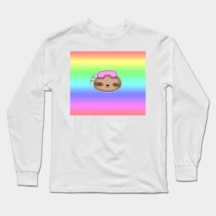 Telephone Sloth Face - Rainbow Pastel Long Sleeve T-Shirt